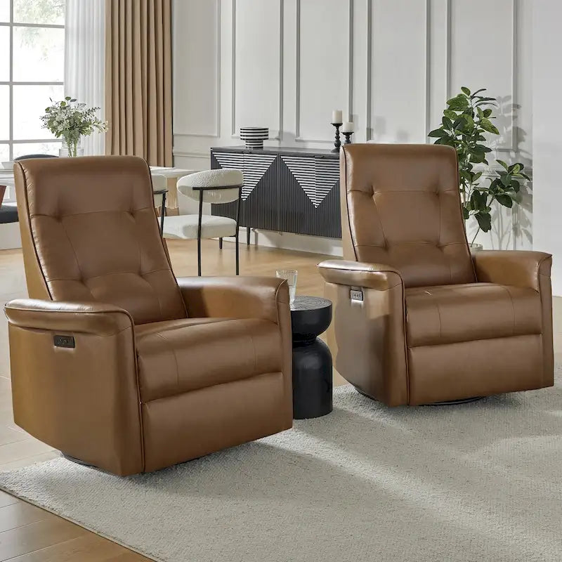 Fauteuil inclinable électrique pivotant Valentin en similicuir moderne avec ports USB (lot de 2) par HULALA HOME-29