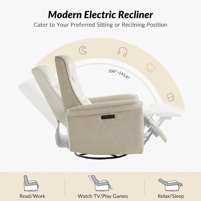 Fauteuil inclinable électrique pivotant Valentin en similicuir moderne avec ports USB (lot de 2) par HULALA HOME-2
