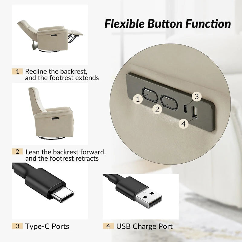 Fauteuil inclinable électrique pivotant Valentin en similicuir moderne avec ports USB (lot de 2) par HULALA HOME-3