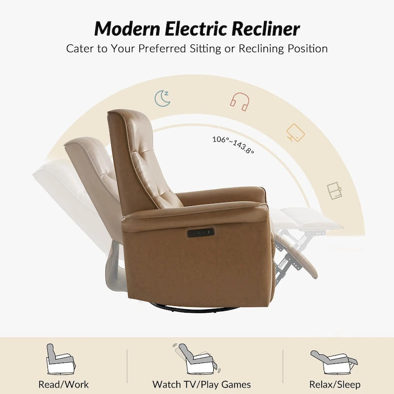 Fauteuil inclinable électrique pivotant Valentin en similicuir moderne avec ports USB (lot de 2) par HULALA HOME-5