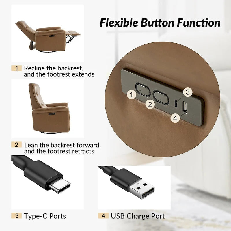 Fauteuil inclinable électrique pivotant Valentin en similicuir moderne avec ports USB (lot de 2) par HULALA HOME-7