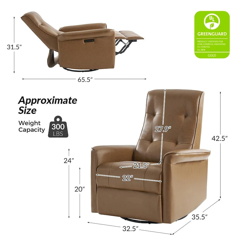 Fauteuil inclinable électrique pivotant Valentin en similicuir moderne avec ports USB (lot de 2) par HULALA HOME-9