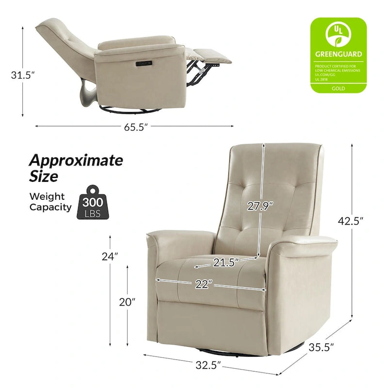Fauteuil inclinable électrique pivotant Valentin en similicuir moderne avec ports USB (lot de 2) par HULALA HOME-13