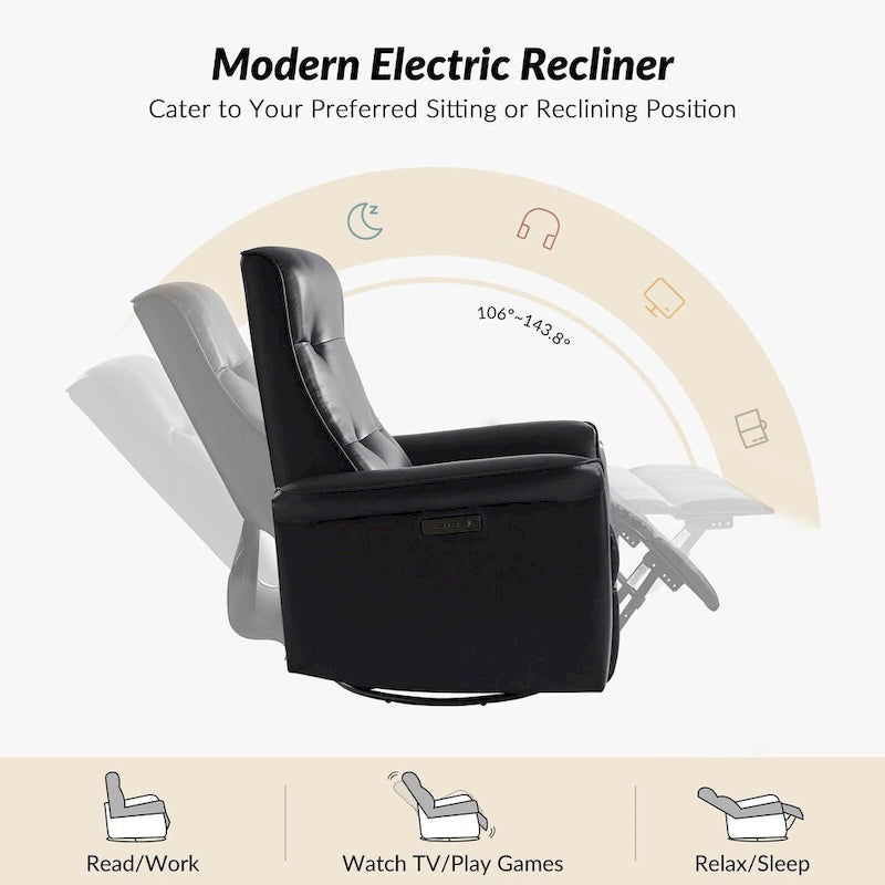 Fauteuil inclinable électrique pivotant Valentin en similicuir moderne avec ports USB (lot de 2) par HULALA HOME-15