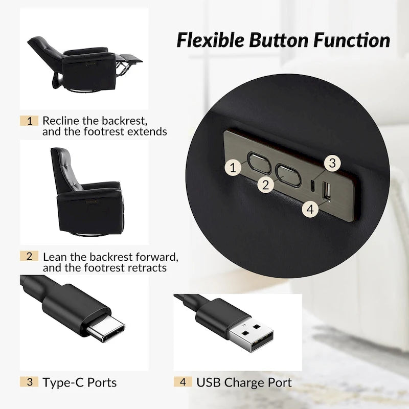Fauteuil inclinable électrique pivotant Valentin en similicuir moderne avec ports USB (lot de 2) par HULALA HOME-17