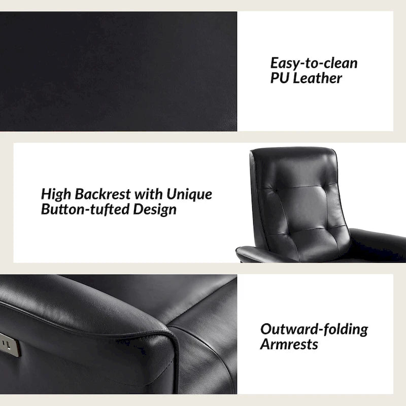 Fauteuil inclinable électrique pivotant Valentin en similicuir moderne avec ports USB (lot de 2) par HULALA HOME-18