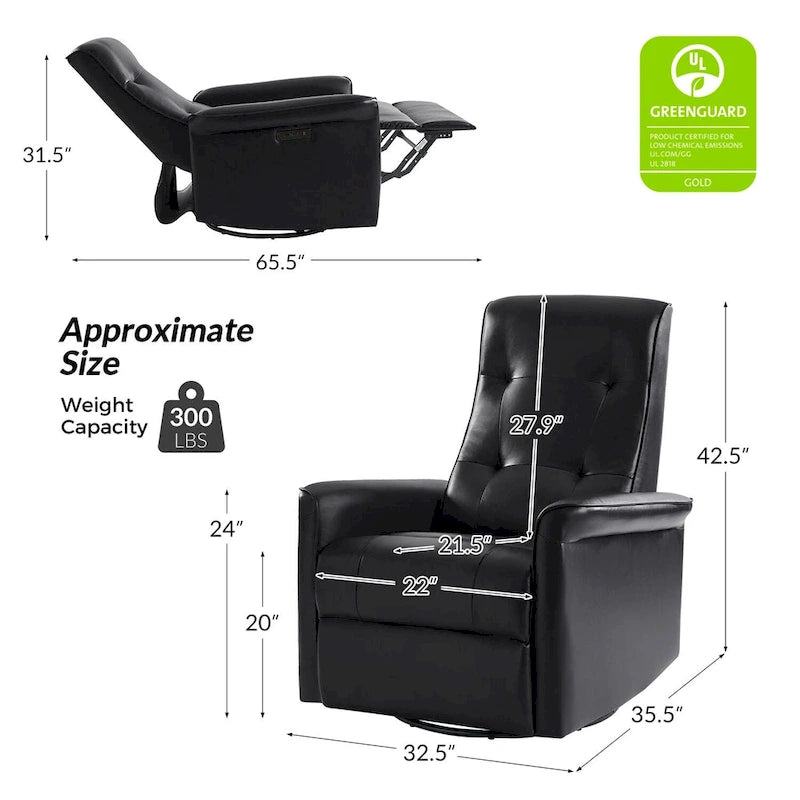 Fauteuil inclinable électrique pivotant Valentin en similicuir moderne avec ports USB (lot de 2) par HULALA HOME-19