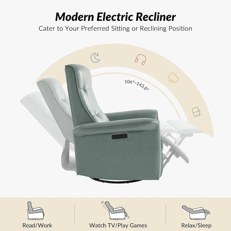 Fauteuil inclinable électrique pivotant Valentin en similicuir moderne avec ports USB (lot de 2) par HULALA HOME-21
