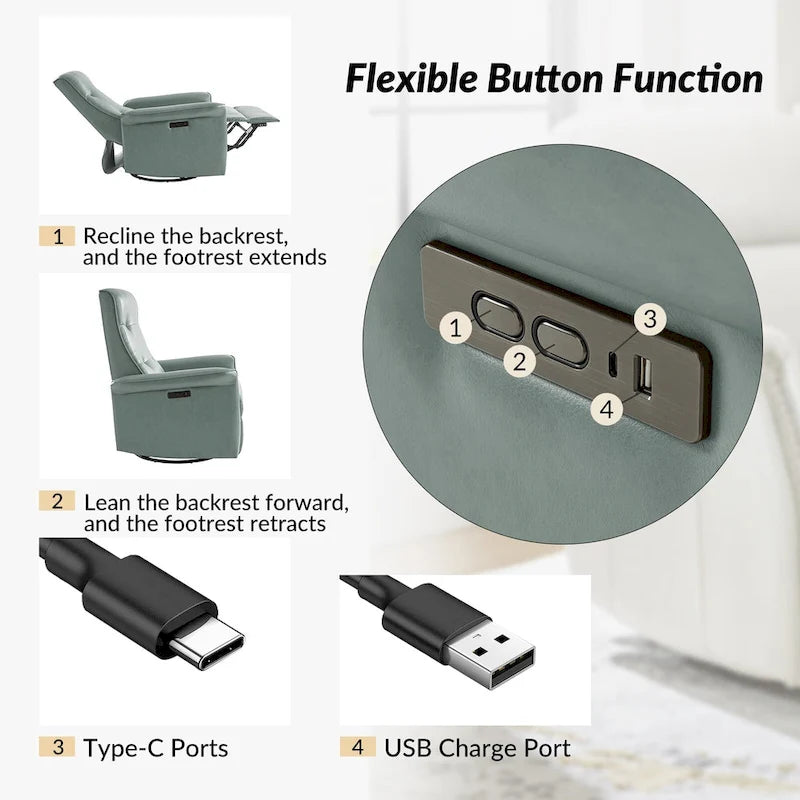 Fauteuil inclinable électrique pivotant Valentin en similicuir moderne avec ports USB (lot de 2) par HULALA HOME-23