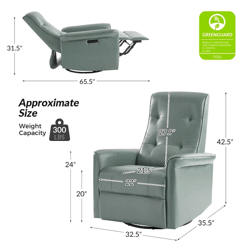 Fauteuil inclinable électrique pivotant Valentin en similicuir moderne avec ports USB (lot de 2) par HULALA HOME-25