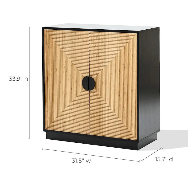 Meuble d'appoint noir moderne bohème à 2 portes avec lattes de bambou - 86 cm (H) x 80 cm (L) x 40 cm (P)-5