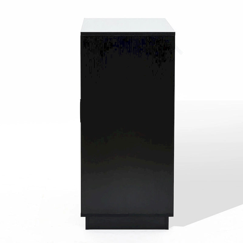 Meuble d'appoint noir moderne bohème à 2 portes avec lattes de bambou - 86 cm (H) x 80 cm (L) x 40 cm (P)-7