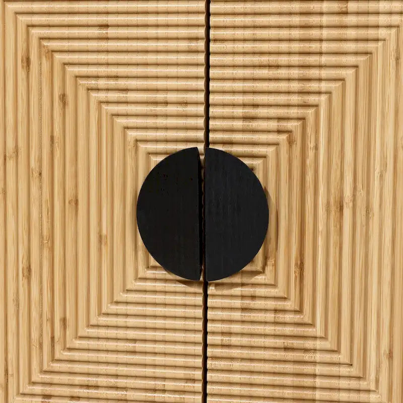 Meuble d'appoint noir moderne bohème à 2 portes avec lattes de bambou - 86 cm (H) x 80 cm (L) x 40 cm (P)-8