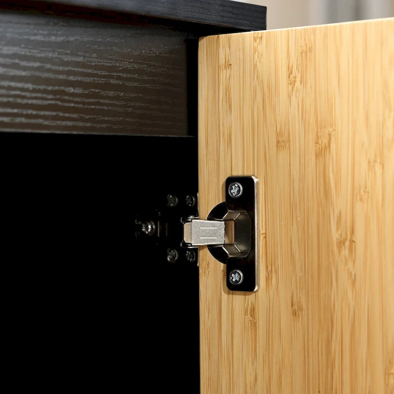 Meuble d'appoint noir moderne bohème à 2 portes avec lattes de bambou - 86 cm (H) x 80 cm (L) x 40 cm (P)-9