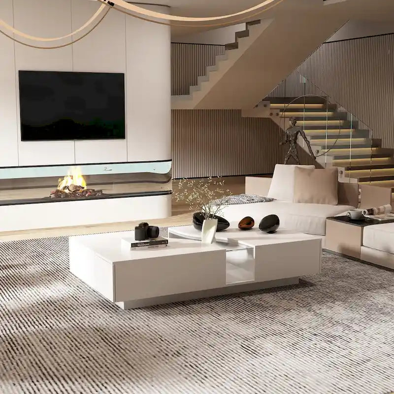 Fonctionnalité et élégance : Table basse moderne avec éclairage LED et plateau en verre-2