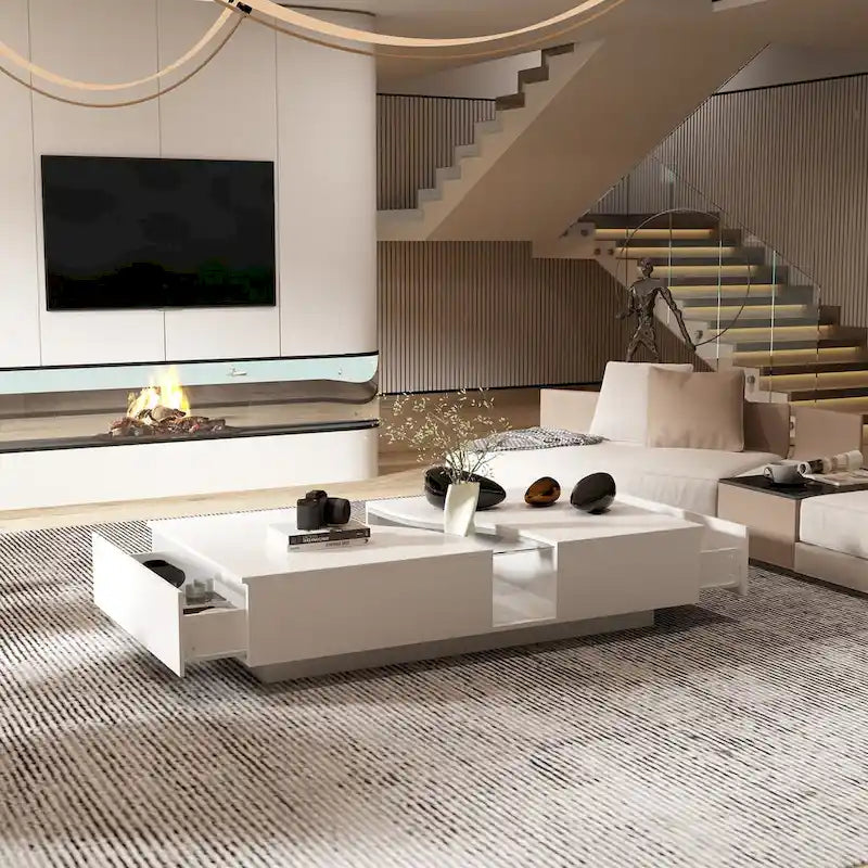 Fonctionnalité et élégance : Table basse moderne avec éclairage LED et plateau en verre-3