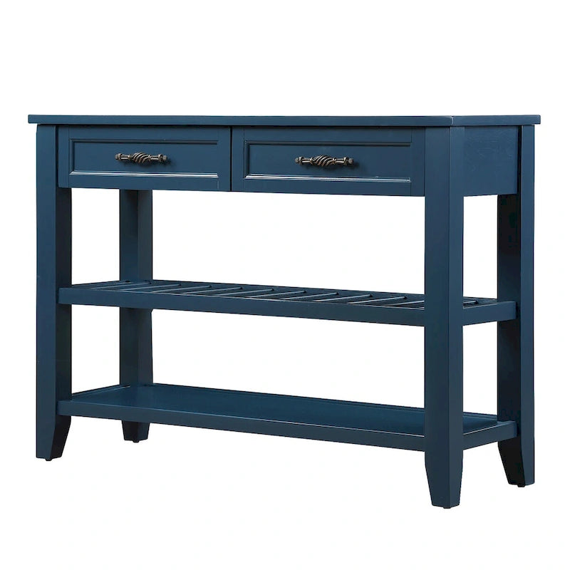 Console/table basse avec 2 tiroirs de rangement et 2 étagères, style milieu du siècle, buffet en bois massif de 42 pouces.-8
