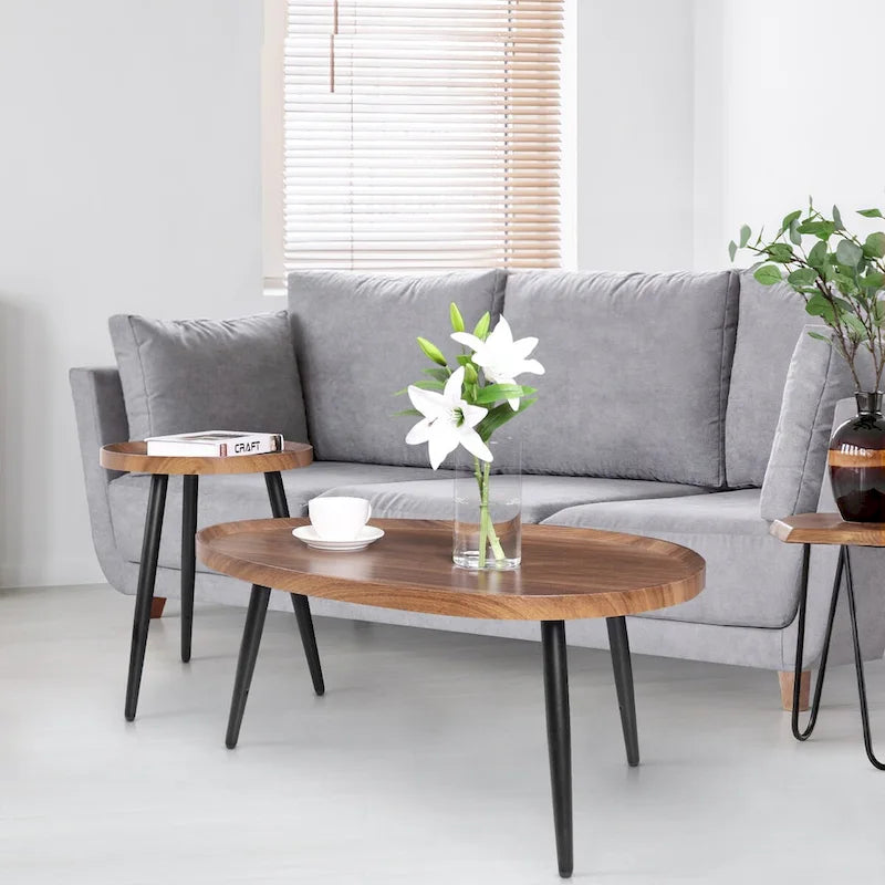 Ensemble de 2 tables basses d'appoint modernes avec rangement et présentoir-2