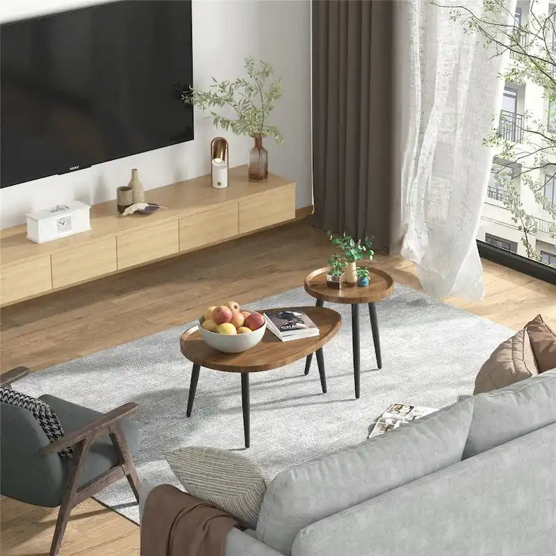 Ensemble de 2 tables basses d'appoint modernes avec rangement et présentoir-3