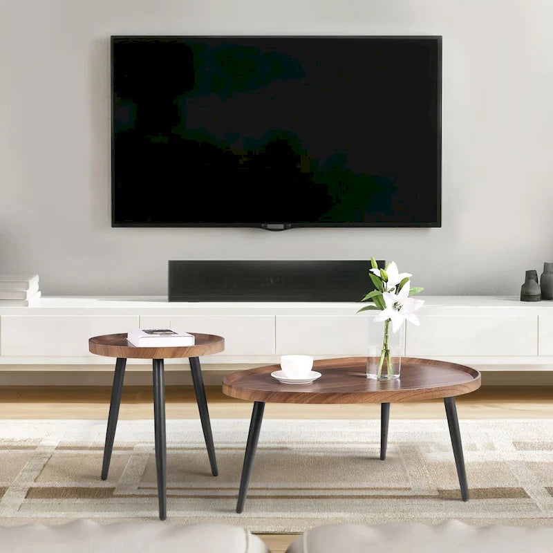 Ensemble de 2 tables basses d'appoint modernes avec rangement et présentoir-4