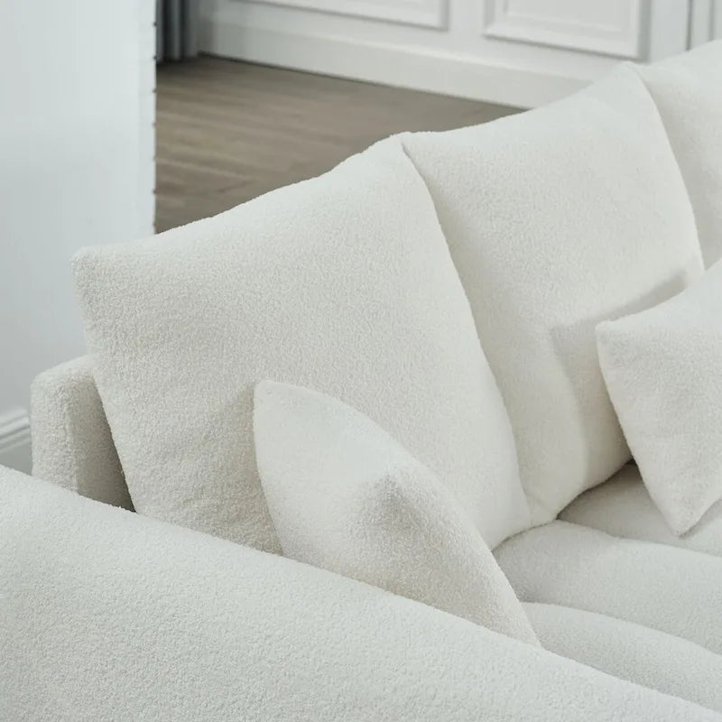 Canapé en tissu Teddy de 208 cm avec 3 coussins de dossier et 3 oreillers décoratifs, structure en bois massif-13