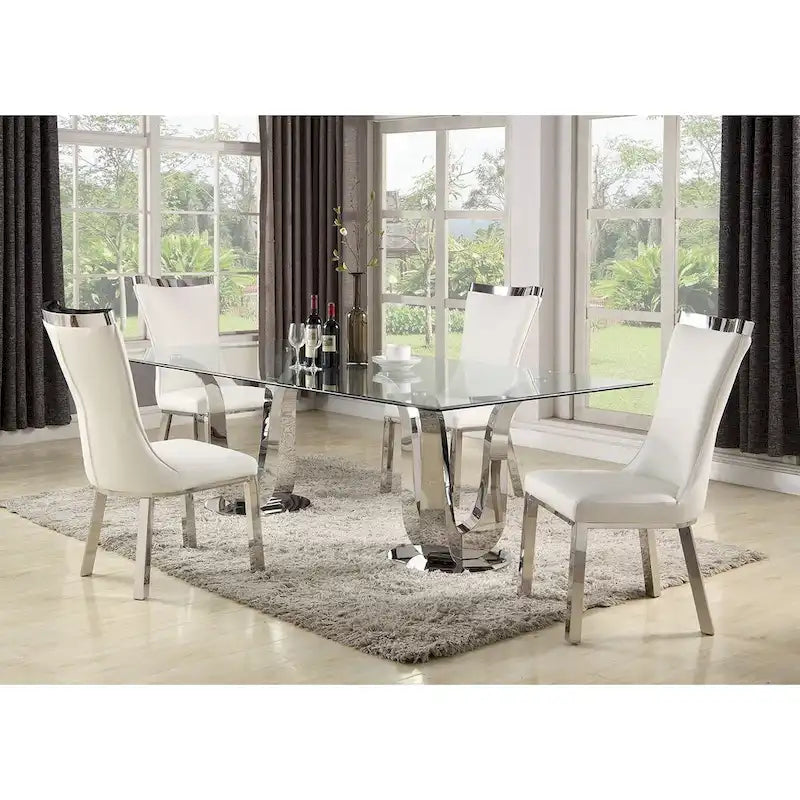 Table de salle à manger rectangulaire Somette Amelia avec double piètement tulipe - Argent-2