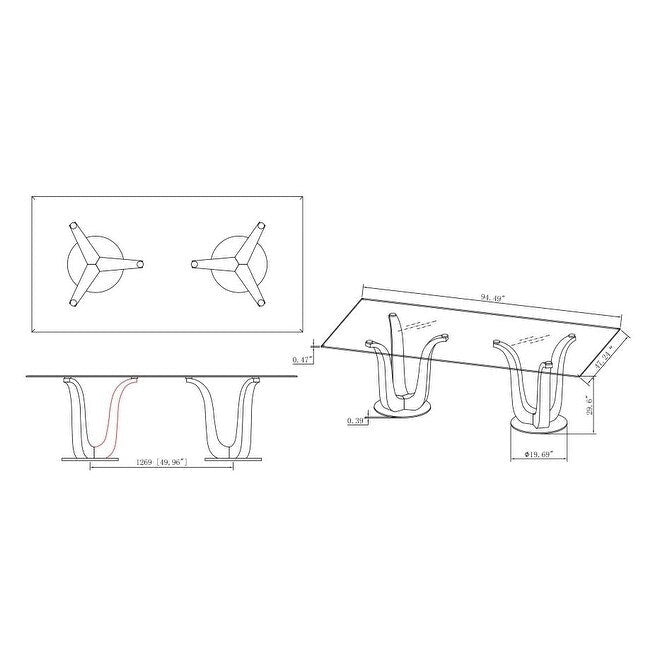 Table de salle à manger rectangulaire Somette Amelia avec double piètement tulipe - Argent-5
