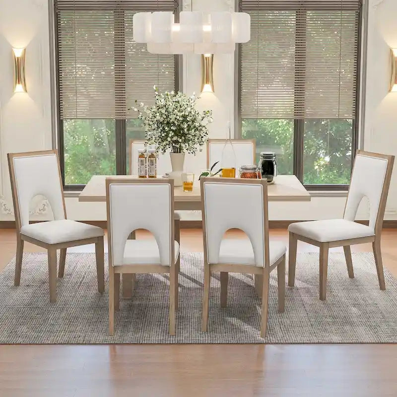 Ensemble table et chaises de salle à manger pour 6 personnes, style campagnard, rectangulaire, avec 6 chaises rembourrées, idéal pour la salle à manger.-16