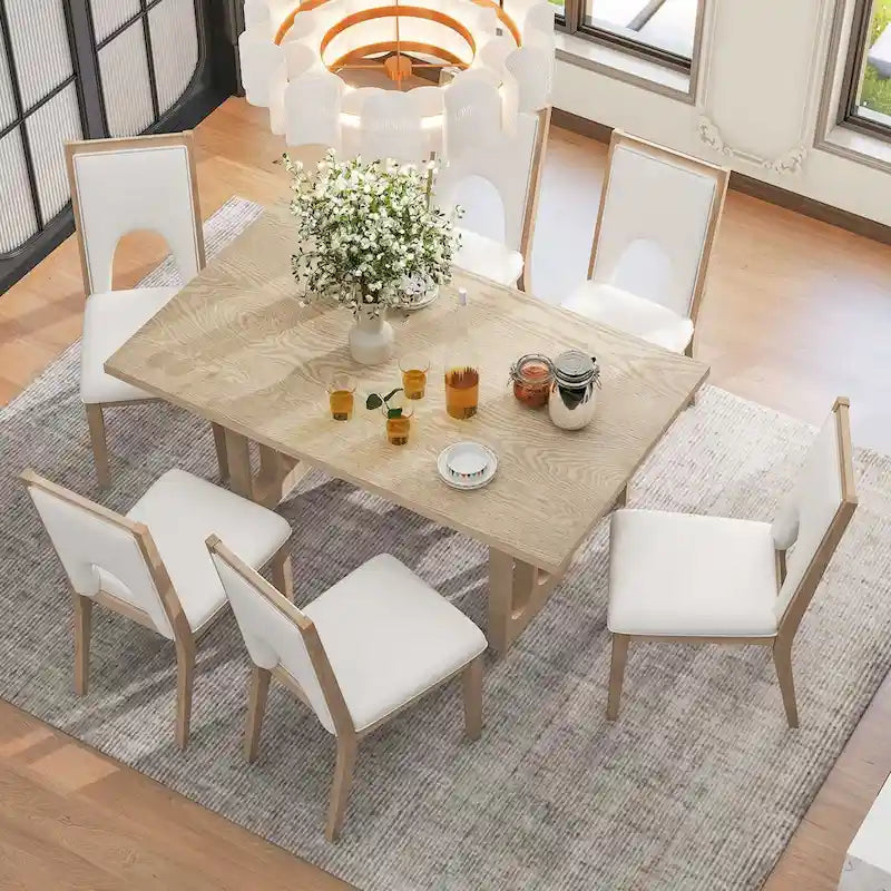 Ensemble table et chaises de salle à manger pour 6 personnes, style campagnard, rectangulaire, avec 6 chaises rembourrées, idéal pour la salle à manger.-2