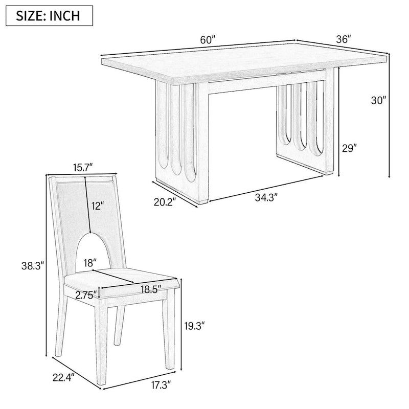 Ensemble table et chaises de salle à manger pour 6 personnes, style campagnard, rectangulaire, avec 6 chaises rembourrées, idéal pour la salle à manger.-6