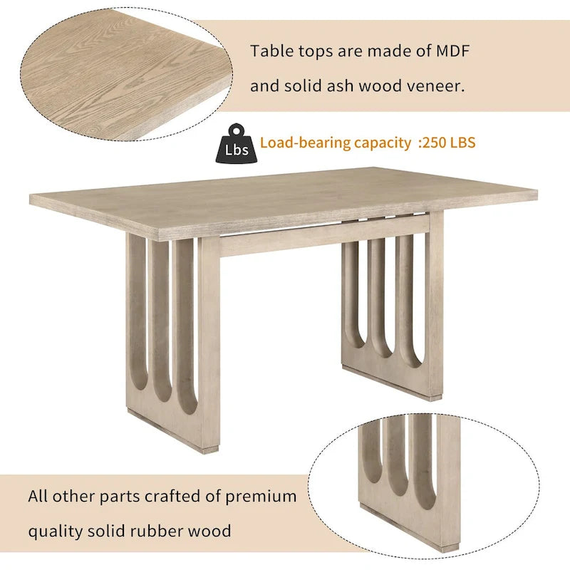 Ensemble table et chaises de salle à manger pour 6 personnes, style campagnard, rectangulaire, avec 6 chaises rembourrées, idéal pour la salle à manger.-8