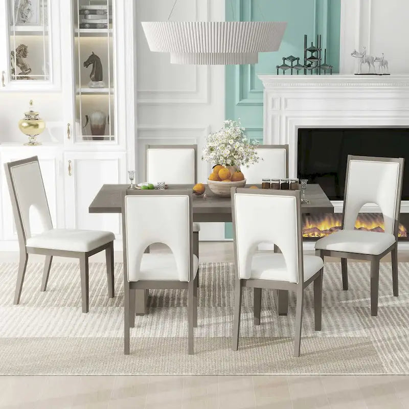 Ensemble table et chaises de salle à manger pour 6 personnes, style campagnard, rectangulaire, avec 6 chaises rembourrées, idéal pour la salle à manger.-10