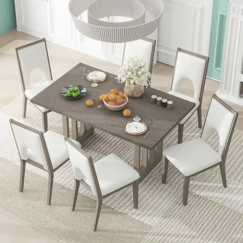 Ensemble table et chaises de salle à manger pour 6 personnes, style campagnard, rectangulaire, avec 6 chaises rembourrées, idéal pour la salle à manger.-11