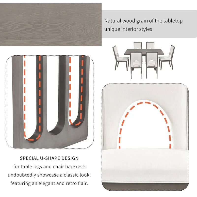Ensemble table et chaises de salle à manger pour 6 personnes, style campagnard, rectangulaire, avec 6 chaises rembourrées, idéal pour la salle à manger.-13