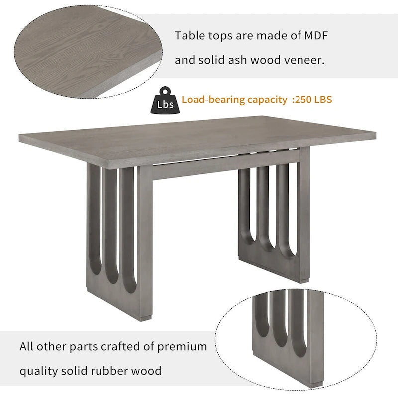 Ensemble table et chaises de salle à manger pour 6 personnes, style campagnard, rectangulaire, avec 6 chaises rembourrées, idéal pour la salle à manger.-15