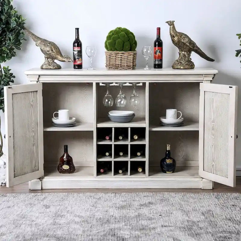 Buffet à 5 étagères en bois blanc rustique Hish de 145 cm (57 pouces) de la marque Furniture of America.-2