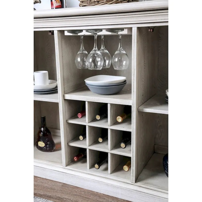 Buffet à 5 étagères en bois blanc rustique Hish de 145 cm (57 pouces) de la marque Furniture of America.-3