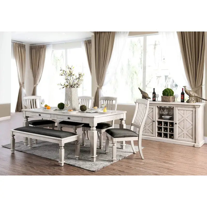 Buffet à 5 étagères en bois blanc rustique Hish de 145 cm (57 pouces) de la marque Furniture of America.-4