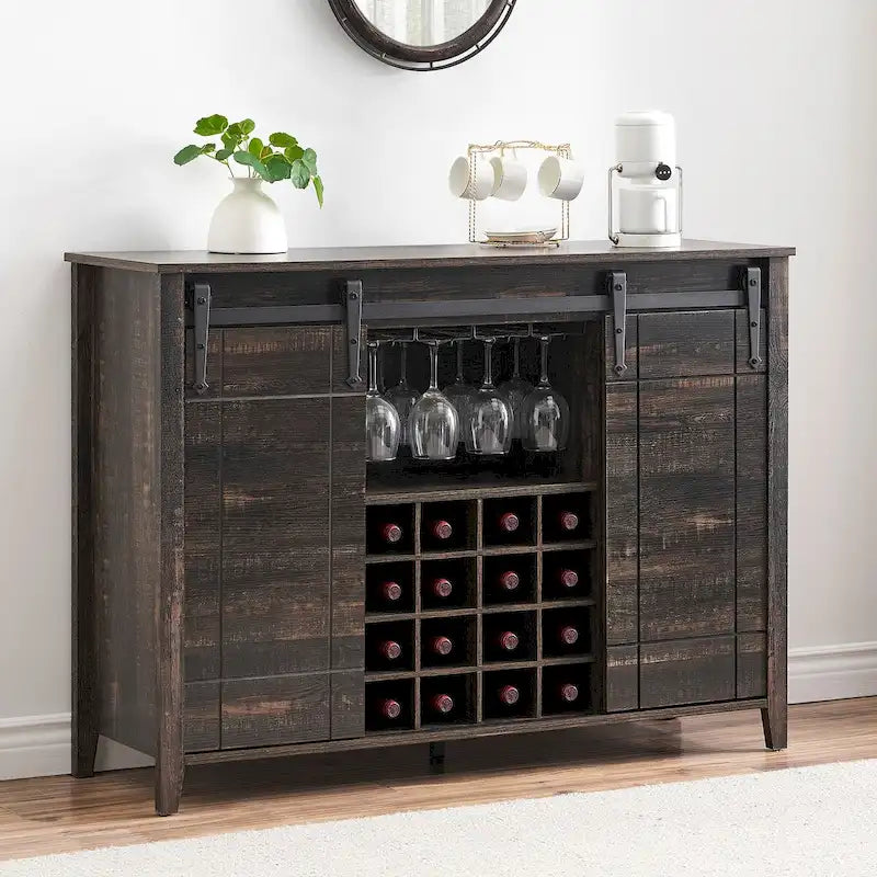 Buffet/meuble bar à vin style ferme avec casier à 16 bouteilles - 15,7 po P x 47,2 po L x 34,61 po H-24