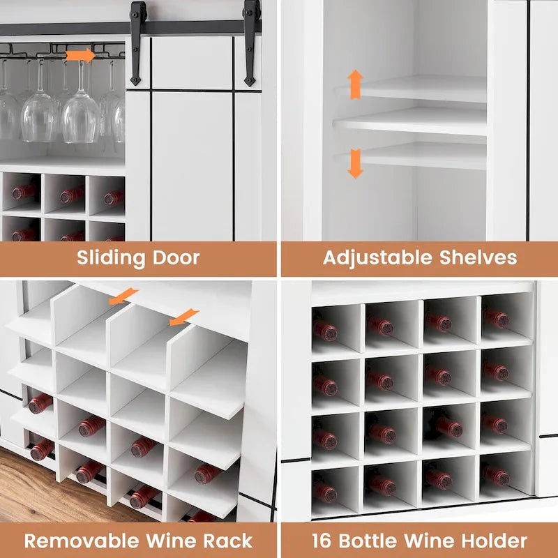 Buffet/meuble bar à vin style ferme avec casier à 16 bouteilles - 15,7 po P x 47,2 po L x 34,61 po H-4