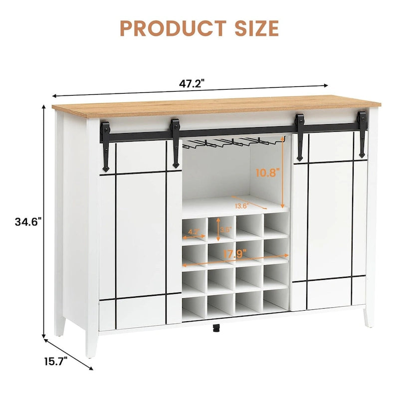 Buffet/meuble bar à vin style ferme avec casier à 16 bouteilles - 15,7 po P x 47,2 po L x 34,61 po H-5