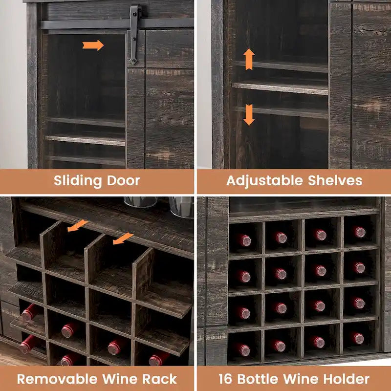 Buffet/meuble bar à vin style ferme avec casier à 16 bouteilles - 15,7 po P x 47,2 po L x 34,61 po H-9