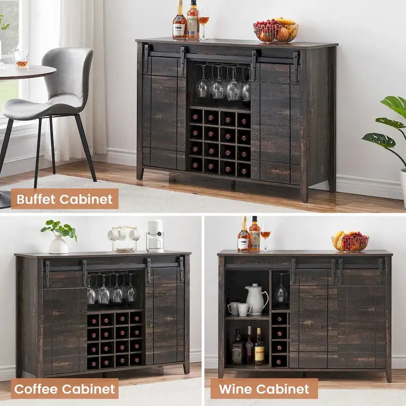 Buffet/meuble bar à vin style ferme avec casier à 16 bouteilles - 15,7 po P x 47,2 po L x 34,61 po H-10