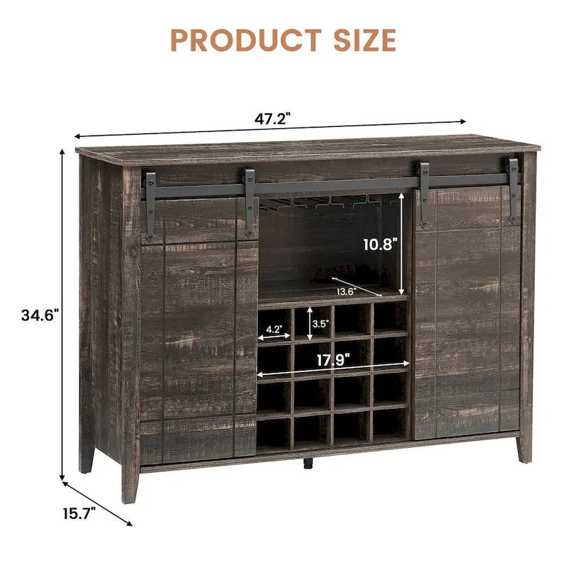 Buffet/meuble bar à vin style ferme avec casier à 16 bouteilles - 15,7 po P x 47,2 po L x 34,61 po H-11