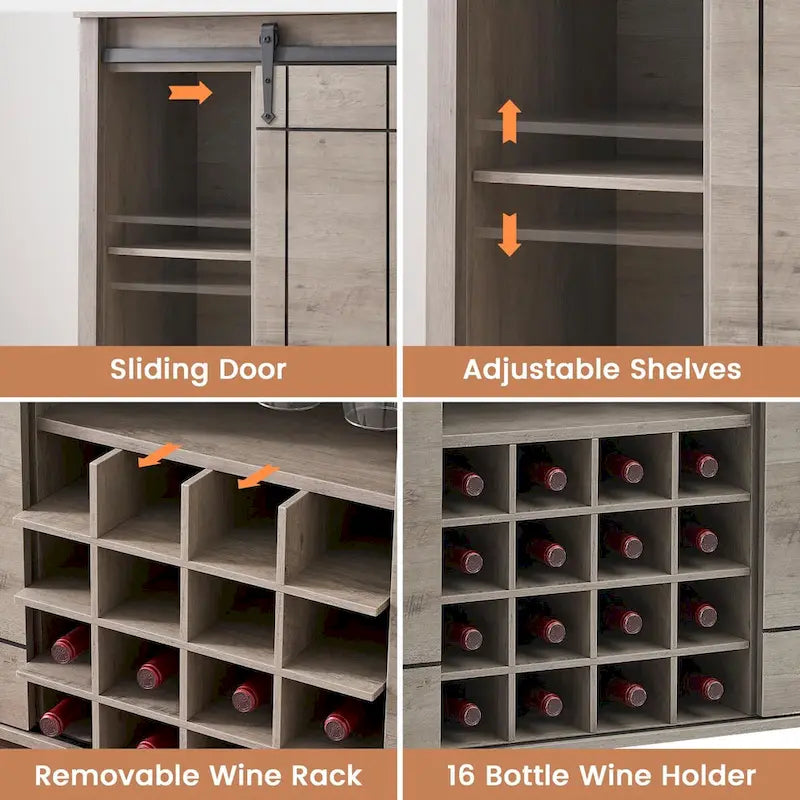Buffet/meuble bar à vin style ferme avec casier à 16 bouteilles - 15,7 po P x 47,2 po L x 34,61 po H-14