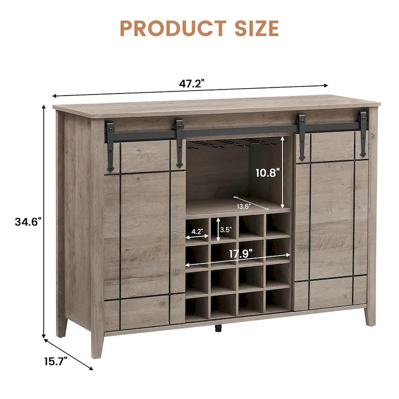 Buffet/meuble bar à vin style ferme avec casier à 16 bouteilles - 15,7 po P x 47,2 po L x 34,61 po H-16