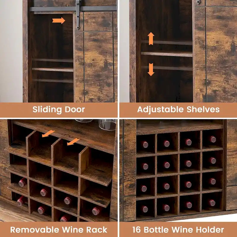 Buffet/meuble bar à vin style ferme avec casier à 16 bouteilles - 15,7 po P x 47,2 po L x 34,61 po H-19