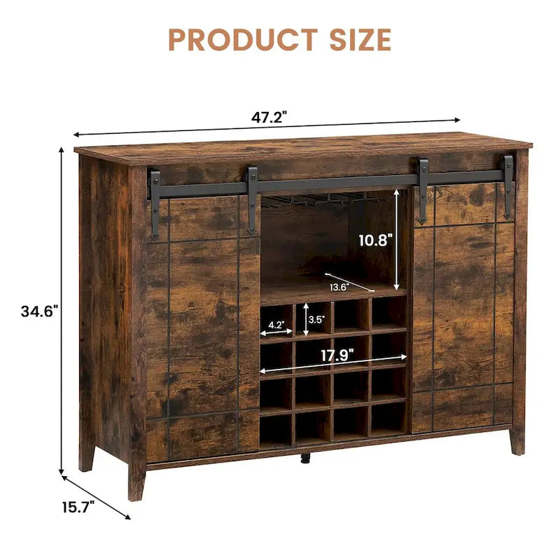Buffet/meuble bar à vin style ferme avec casier à 16 bouteilles - 15,7 po P x 47,2 po L x 34,61 po H-21
