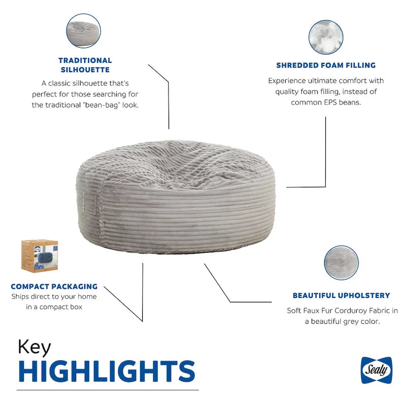 Pouf en mousse et fausse fourrure Sealy Kade de 1,8 m-12