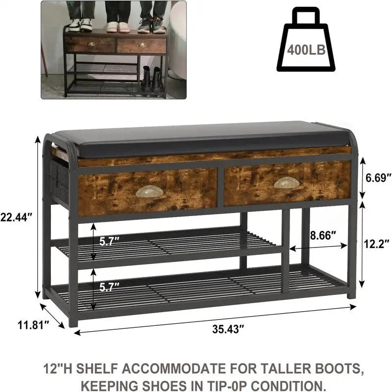 Banc d'entrée à 3 niveaux - 35,43 cm (P) x 11,81 cm (L) x 22,44 cm (H)-4